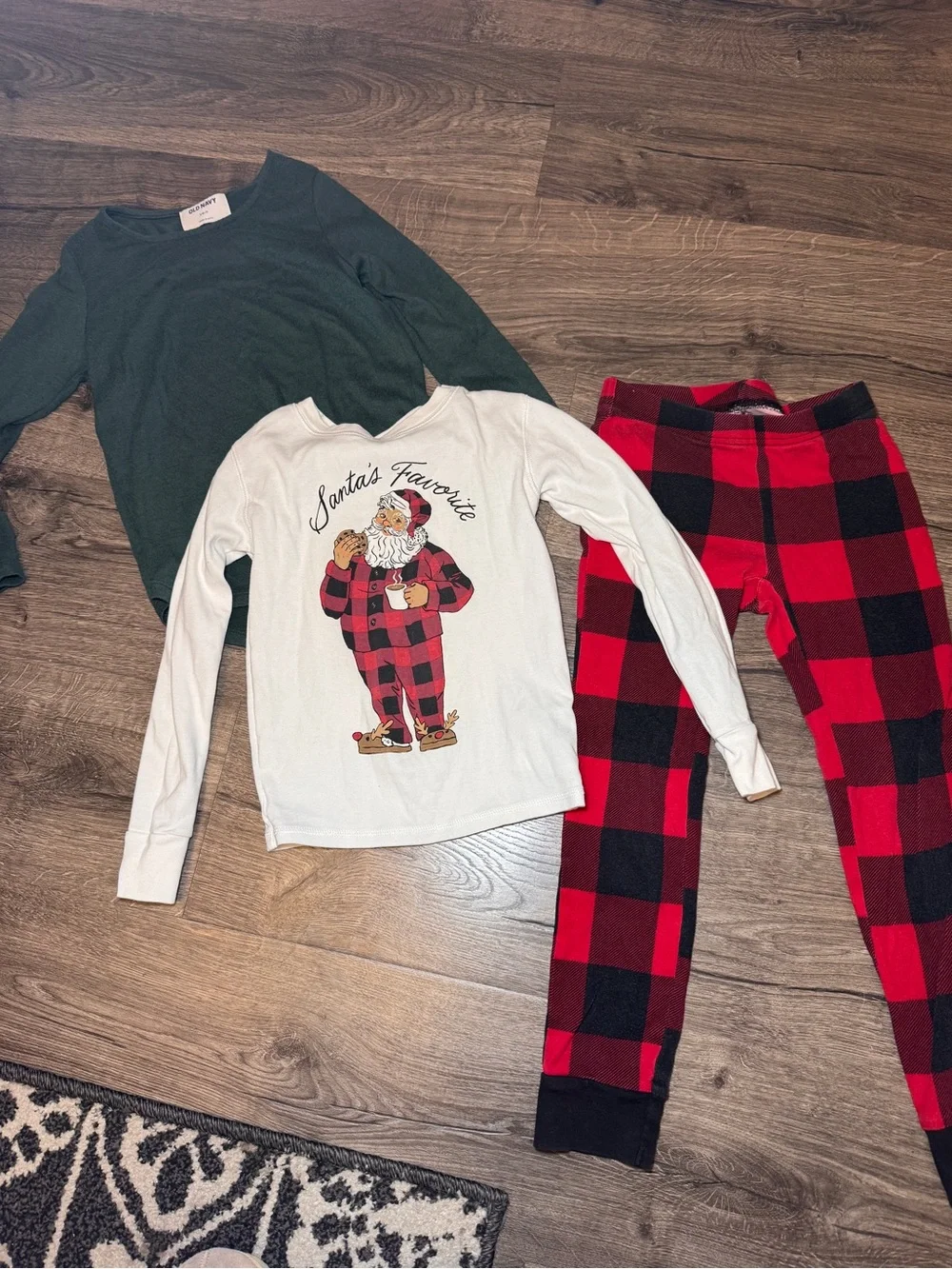 Kids Holiday Pajama Set - Red Buffalo Plaid Top & Pants, White Santa Graphic
